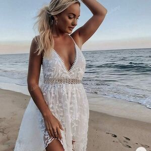 SHEIN Lace Trim Beach Dress